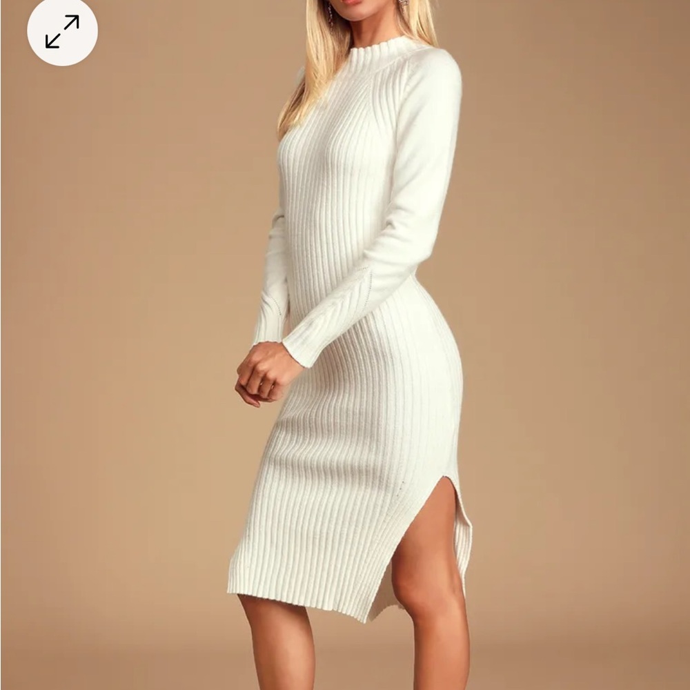 Snuggle Party Ivory Mock Neck Midi Sweater Dress